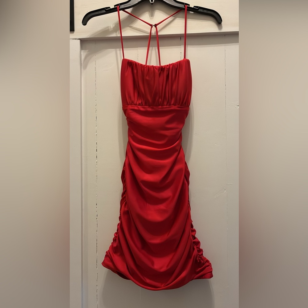 Elegant Red Ruched Dress - size 1/2